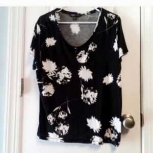 Vera Wang Floral Black and White Modern Tee Women's 2X Top Black Cream Casual
